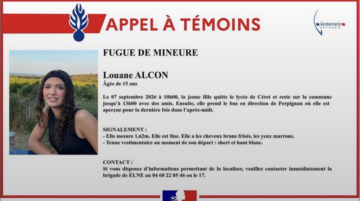 Appel à témoins de la gendarmerie pour retrouver Louane Alcon