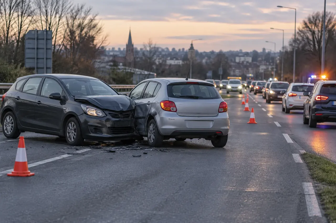 Illustration d’un accident et d’une circulation perturbée sur une route